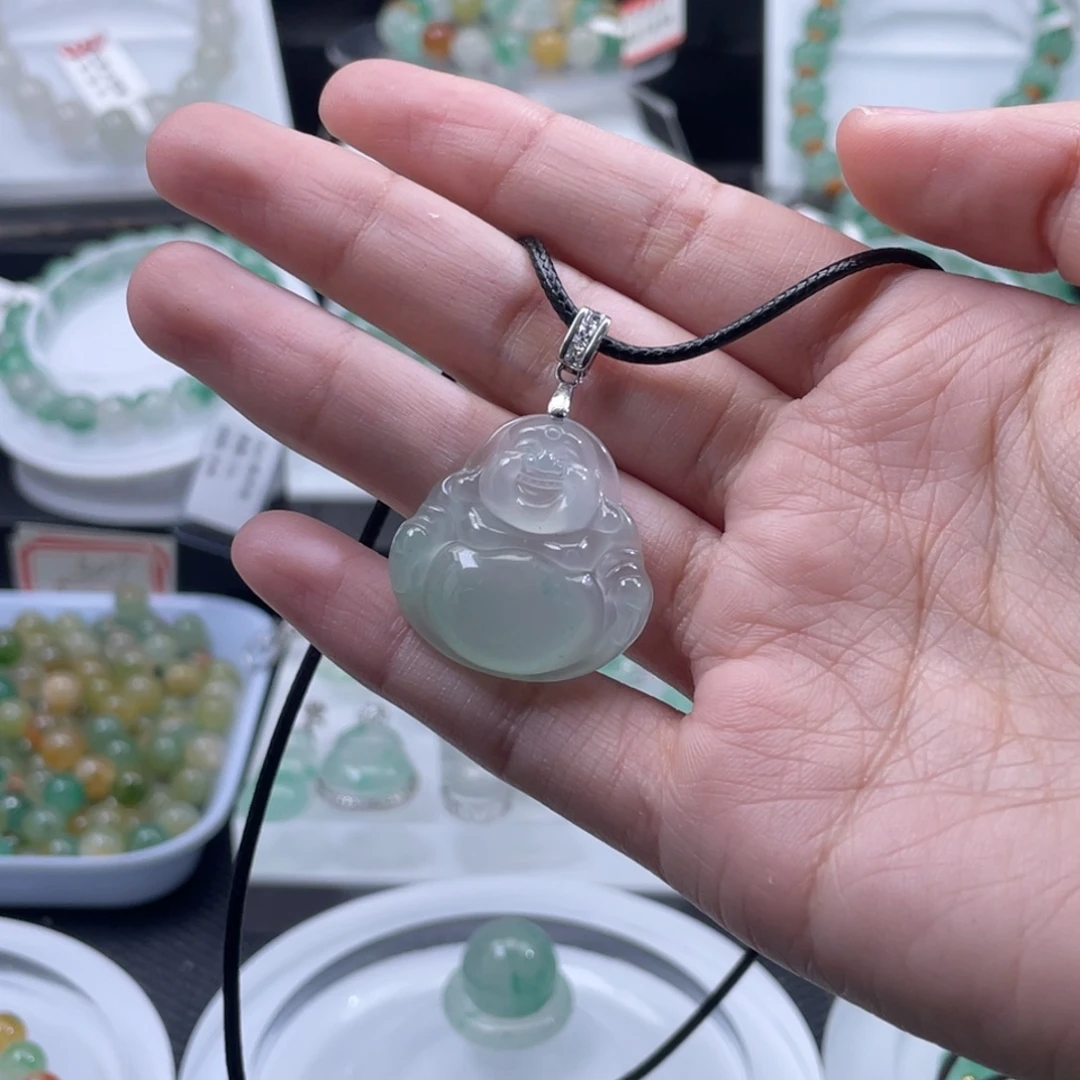 爱***工石英质玉（非洲翠）银S925镶嵌吊坠(不含链)