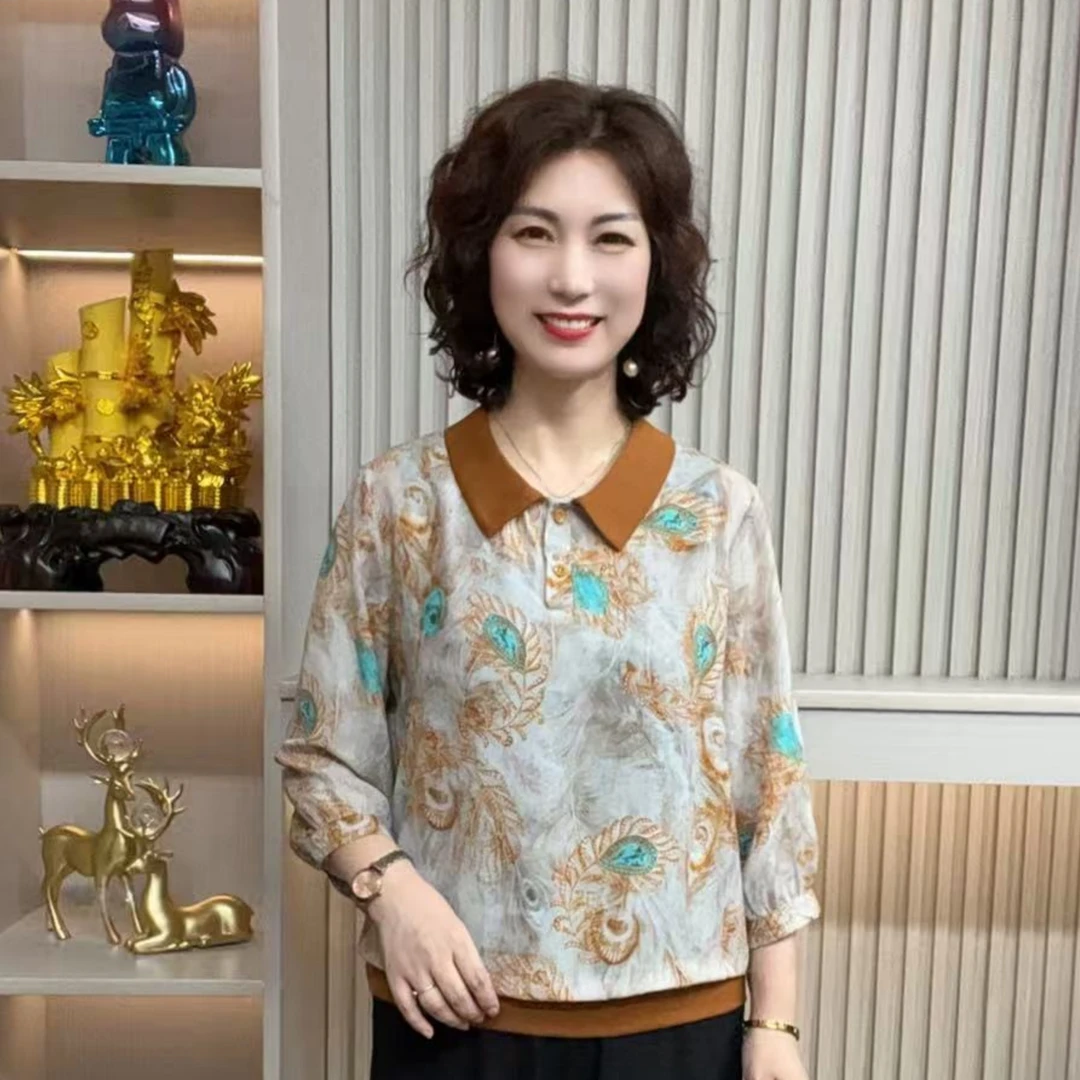 妈妈装流行欧若拉时尚潮牌女装宽松夏装女士独特漂亮上装休七分袖