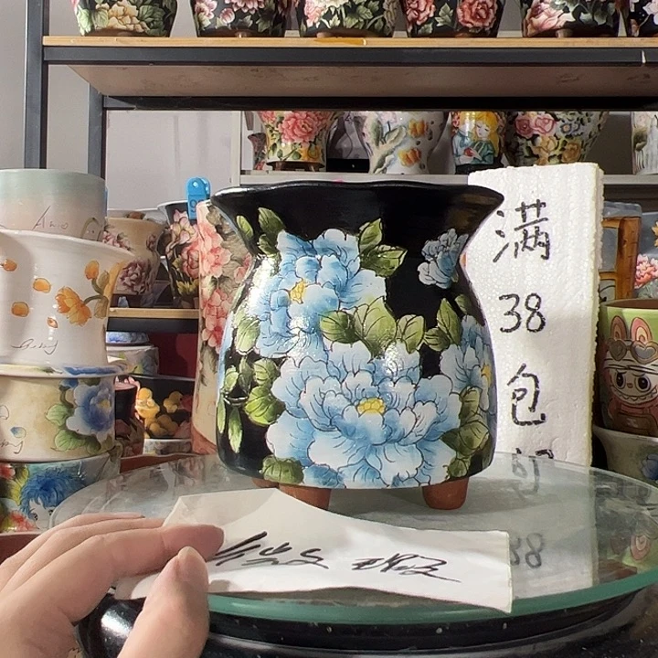 景德镇幸运花盆手绘韩式花盆