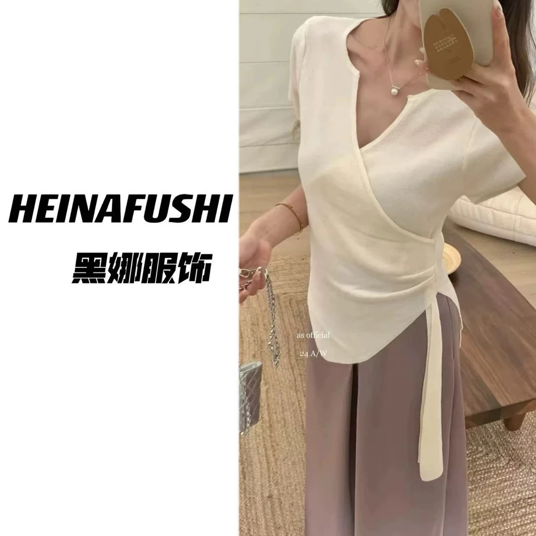 HEINA 【清仓】掐腰绑带V领针织短袖557-2 Q