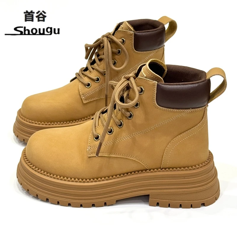 shougu/首谷马丁靴女鞋2026新款户外英伦大黄靴女款厚底工装短靴