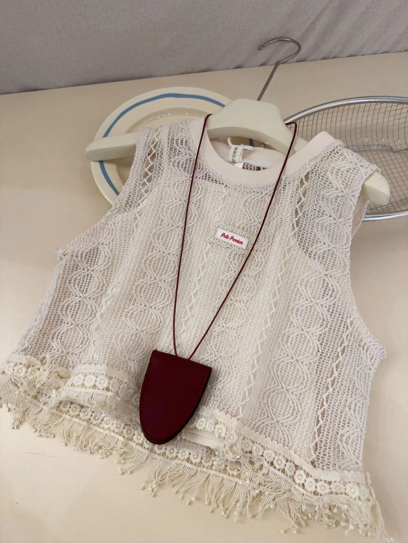 女童镂空马甲吊带套装2025新款洋气女孩时尚夏日穿搭上衣三件套