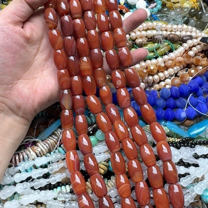 合金玛瑙/玉髓珠宝半成品一条12x18mm红玛瑙桶珠