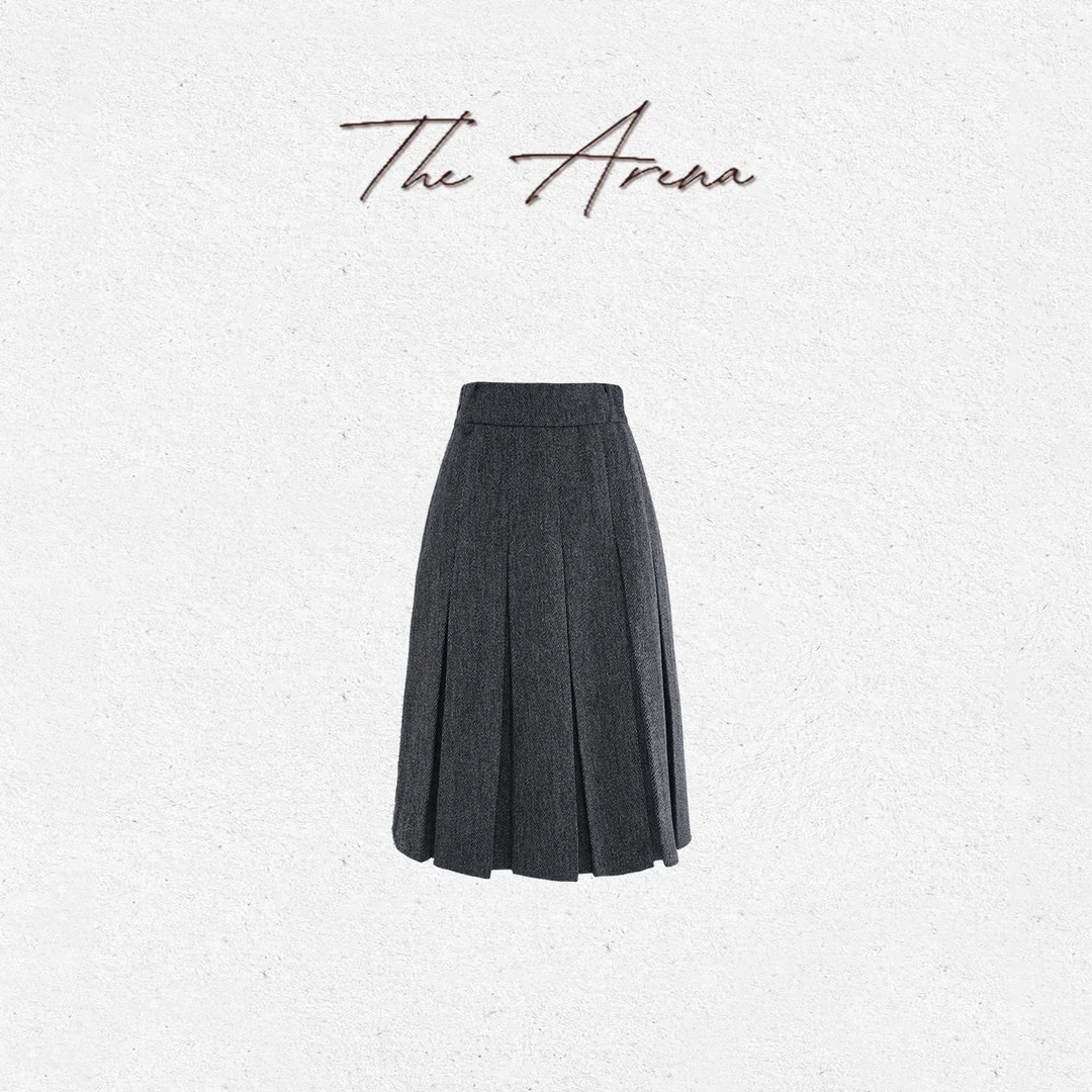 THEARENA“格雷系”100%羊毛压褶正反两穿A字半身裙XY-7766