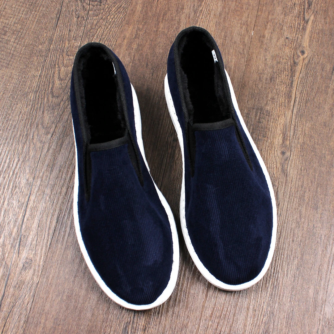 2025新款冬季加绒保暖加厚老北京布鞋男一脚蹬千层底棉鞋休闲软底