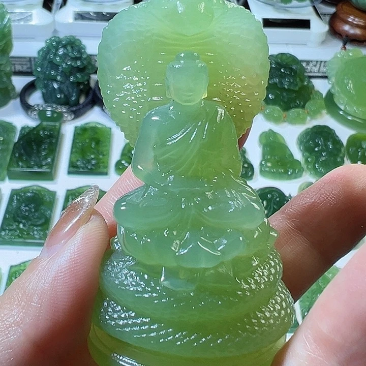 蛇纹石玉手把件未镶嵌子*