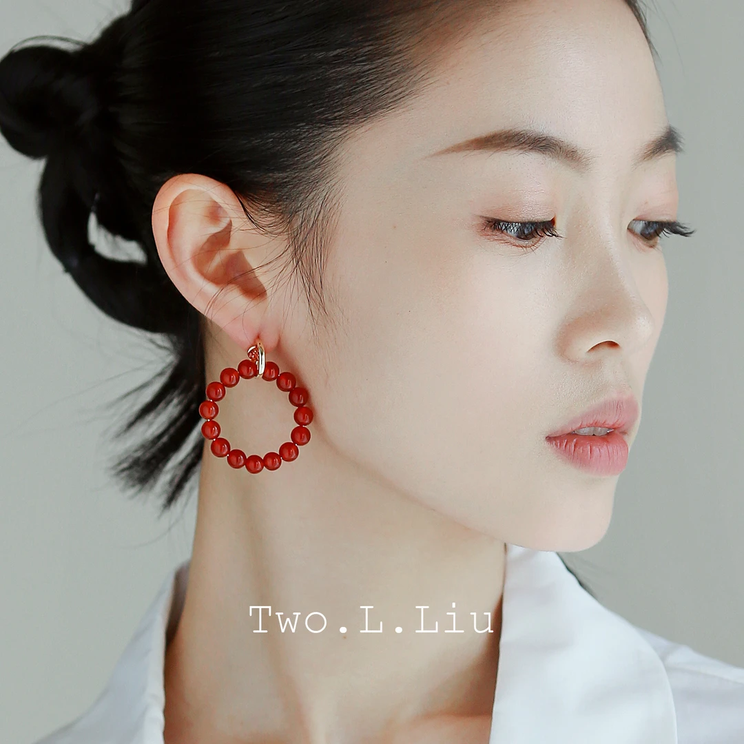 铜合金耳饰 春节限定款红色耳环女新中式秋冬耳饰绿色深绿色