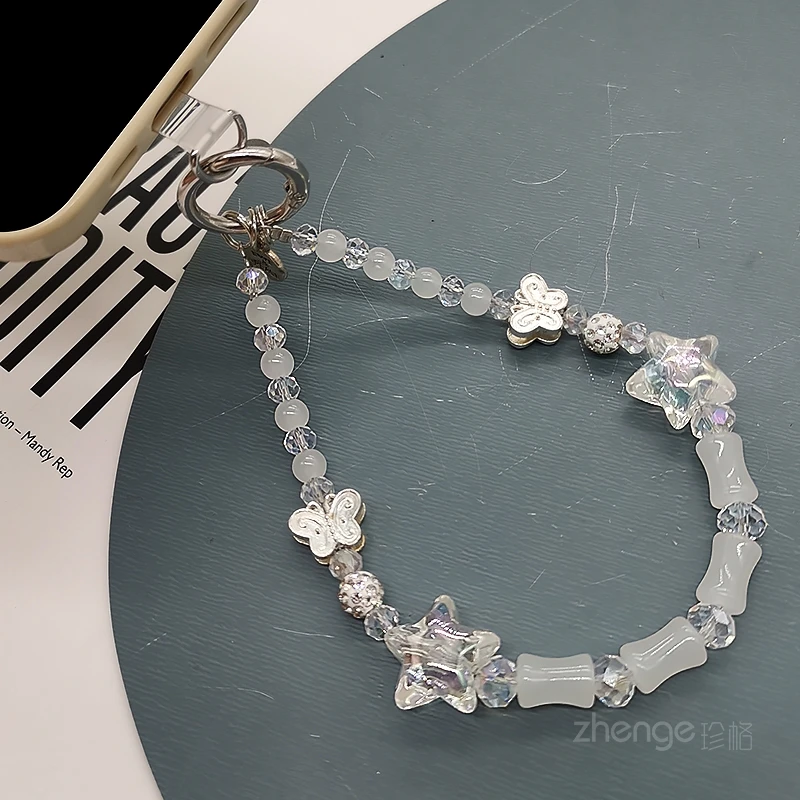 水晶竹节手机链蝴蝶星星手链手腕挂饰短款挂件逛街手提链手机挂绳