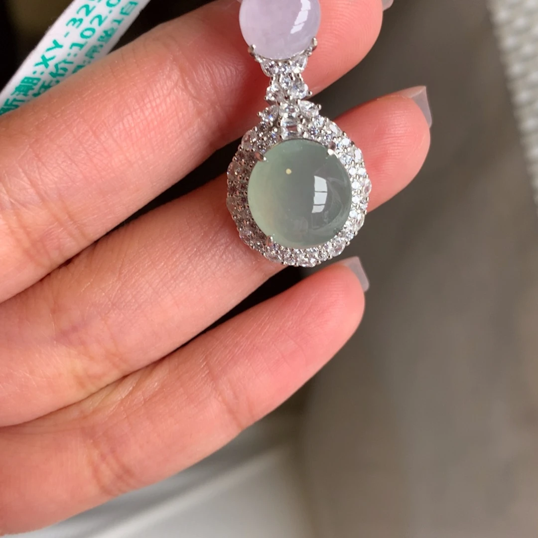 翡翠银S925镶嵌戒指吊坠