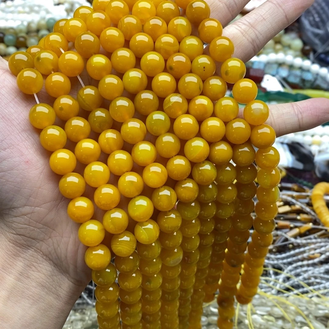 未镶嵌玛瑙/玉髓珠宝半成品一条天然10mm鸡油黄玛瑙