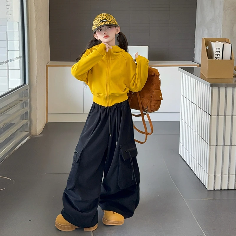 女童秋季套装2025新款潮酷穿搭中大童女孩卫衣外套洋气秋装工装裤