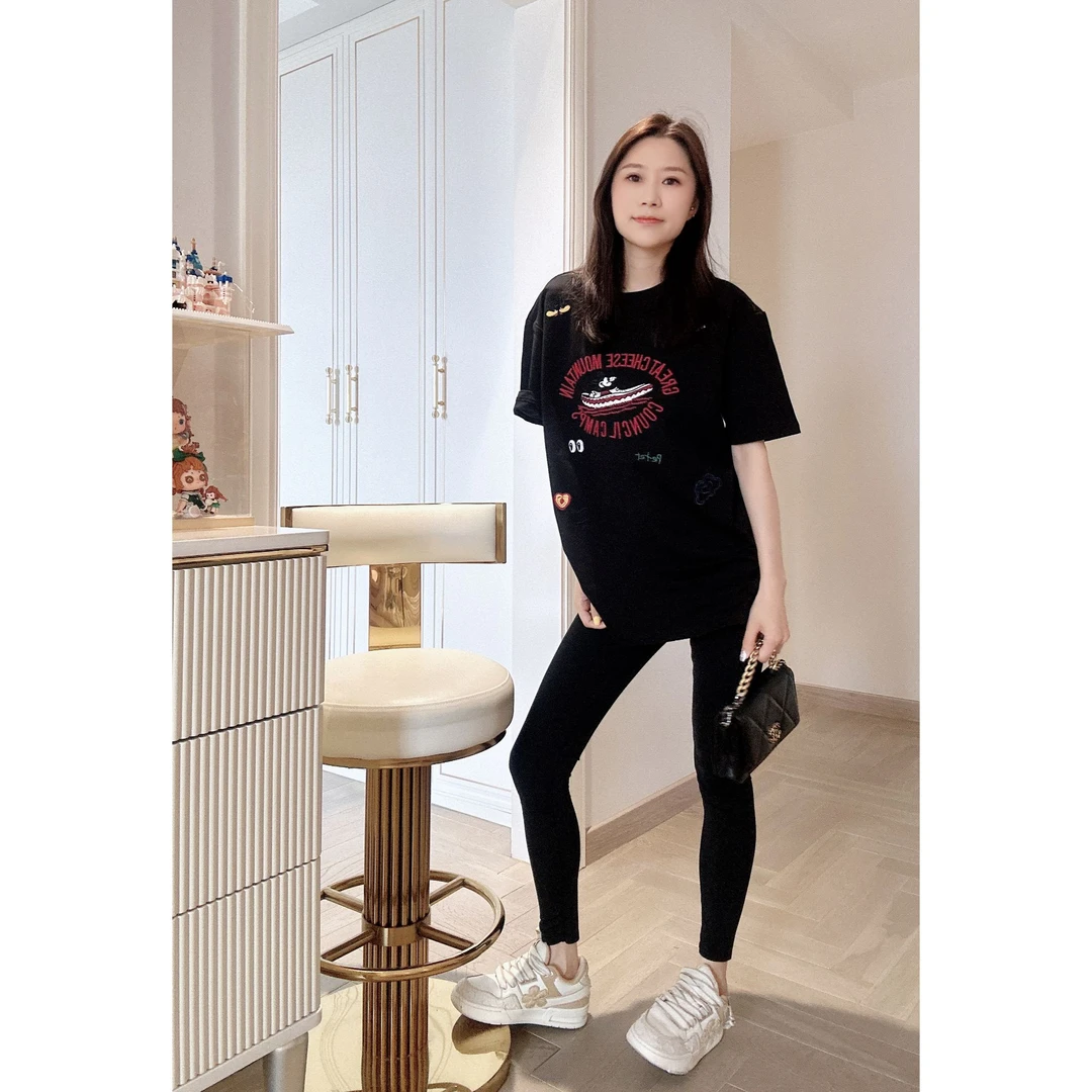 【91023】大板型-夏季纯棉刺绣时尚休闲慵懒百搭女装圆领短袖t恤