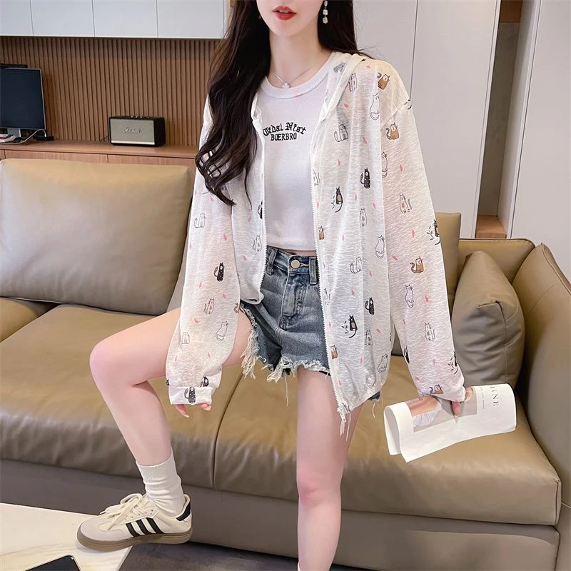 冰丝纳米丝防晒衣夏季纳米丝宽松透气薄开衫连帽外套女