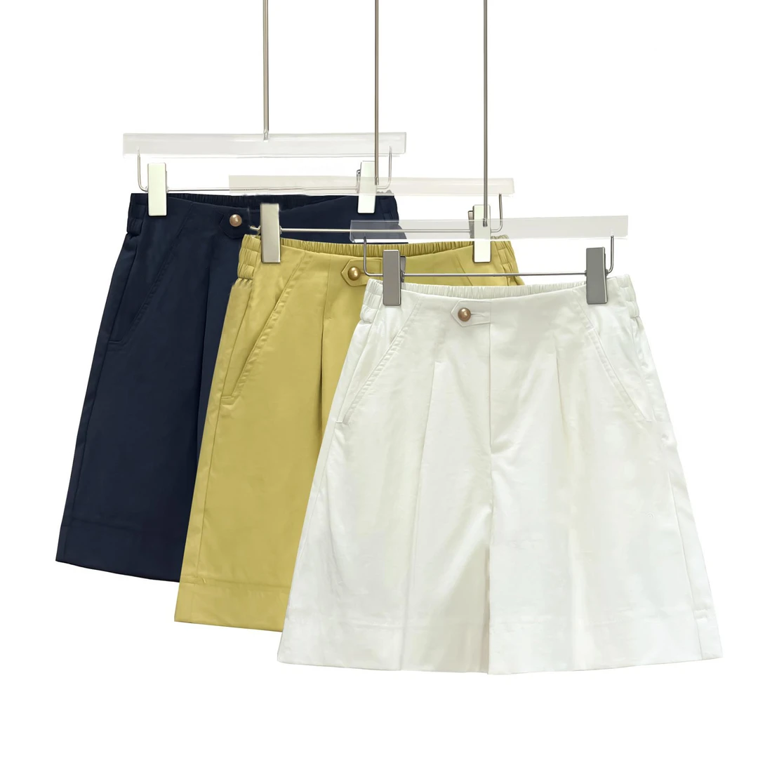 钛金棉夏季款常规中腰弹力短裤简约老钱风弹力通勤百搭短裤显瘦