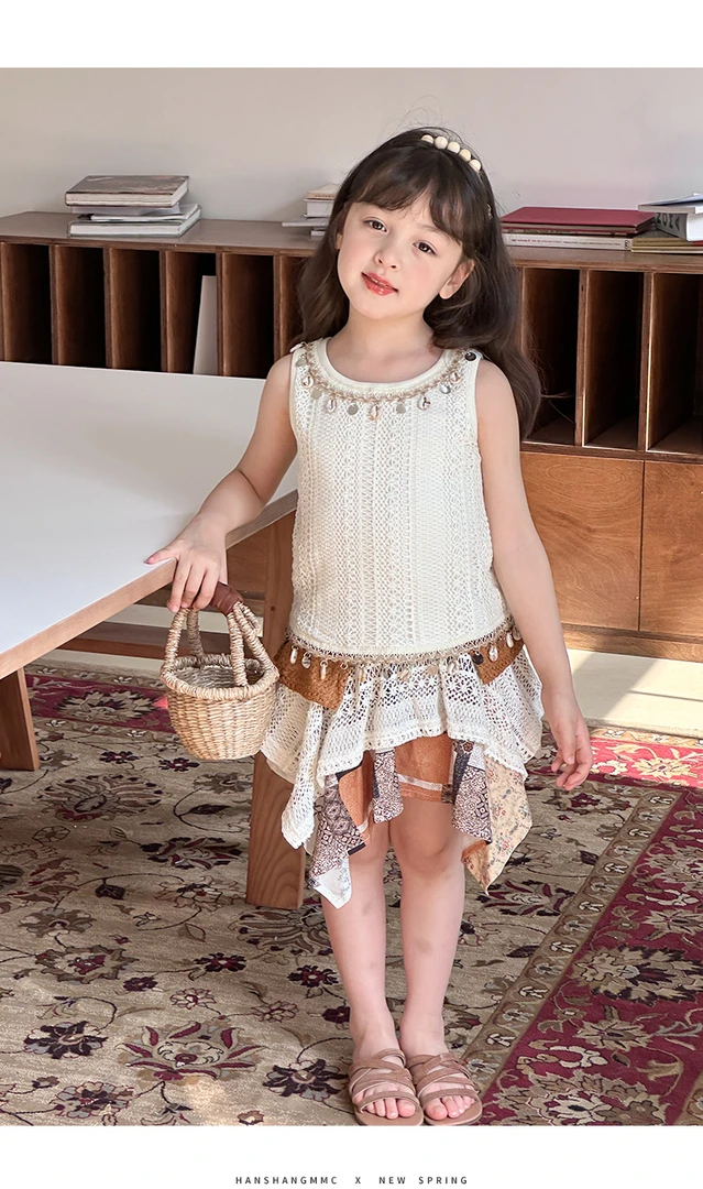 【橘子家】女童不规则波西米亚风两件套夏款背心裙裤HS62263