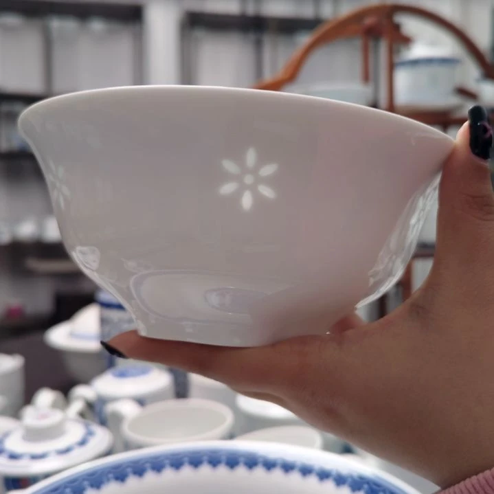 陶瓷纯白繁花似锦6寸面碗两只装