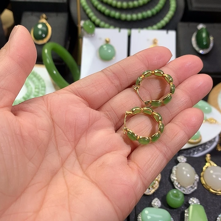 银S925镶嵌和田玉耳饰