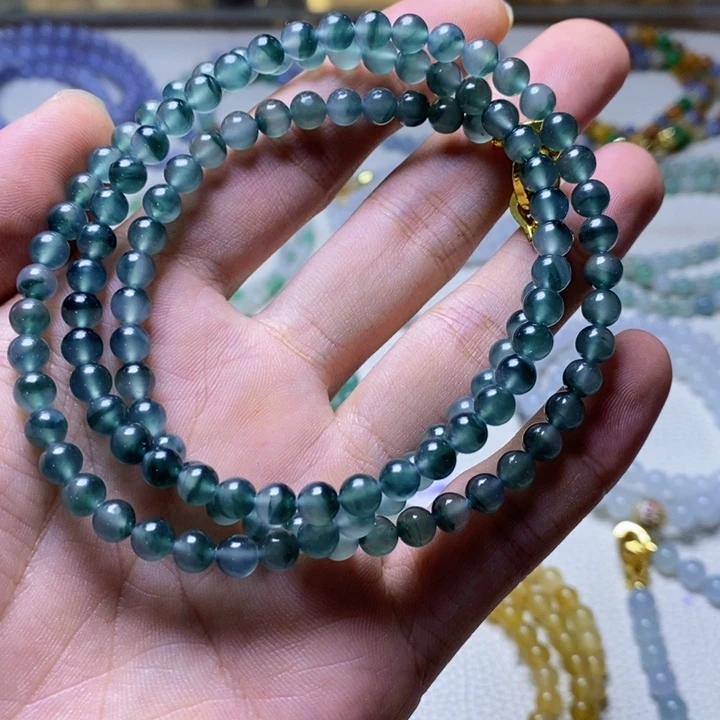 定制翡翠未镶嵌缅甸翡翠a货卡5.2冰飘花珠链