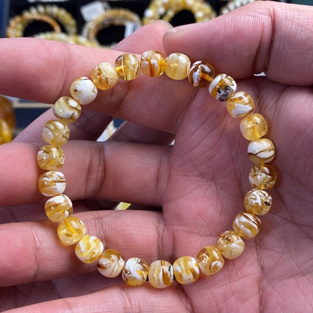 琥珀未镶嵌裸石8mm拉丝纹