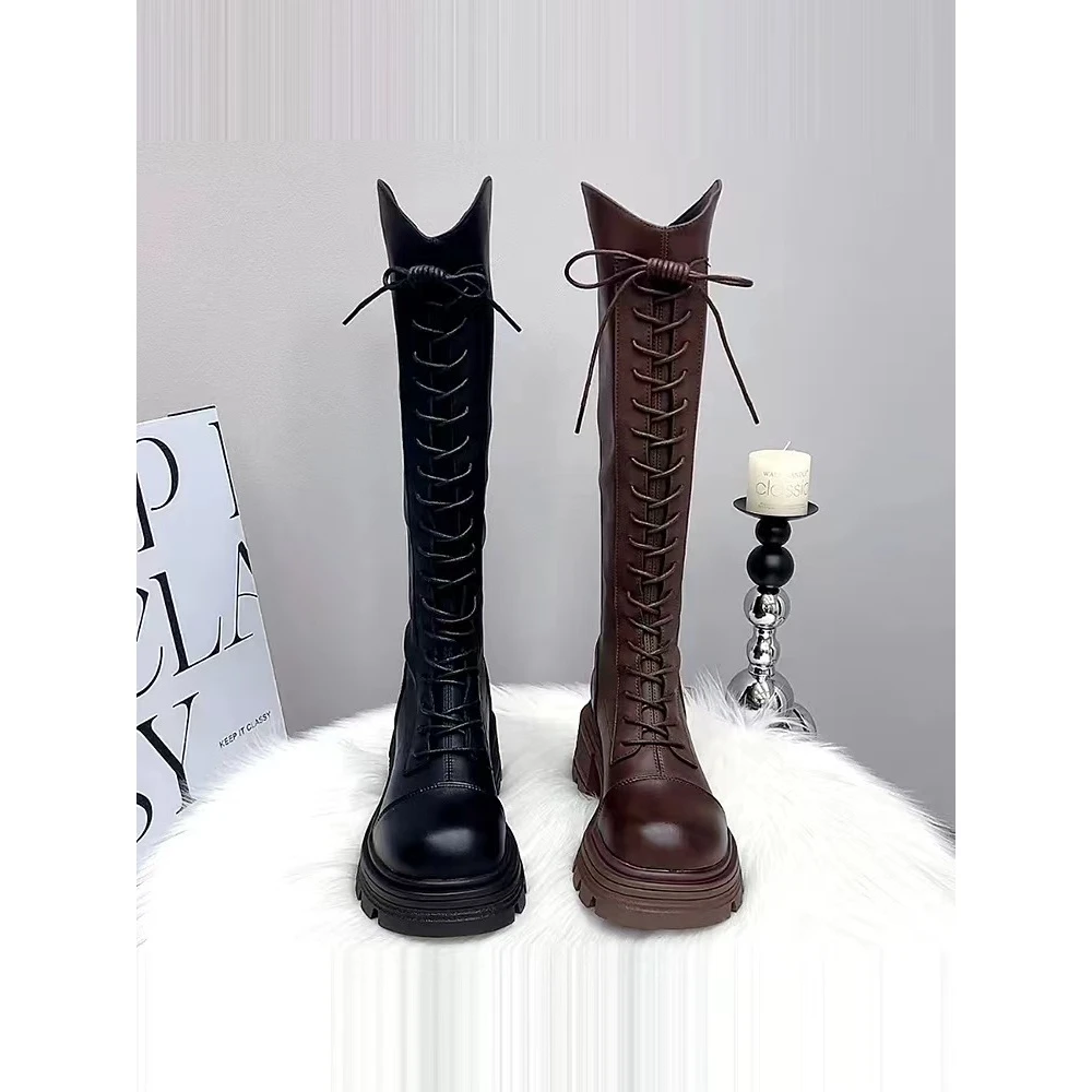 秋冬新款韩版通勤瘦瘦简约厚底裸靴长靴5822(加绒)