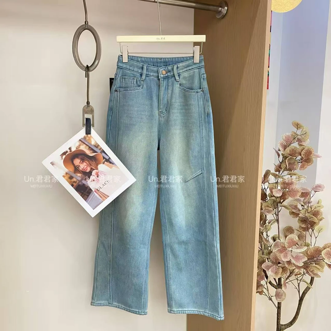 君君家【弯刀裤】韩版奥粒考拉绒弹力牛仔裤 7608
