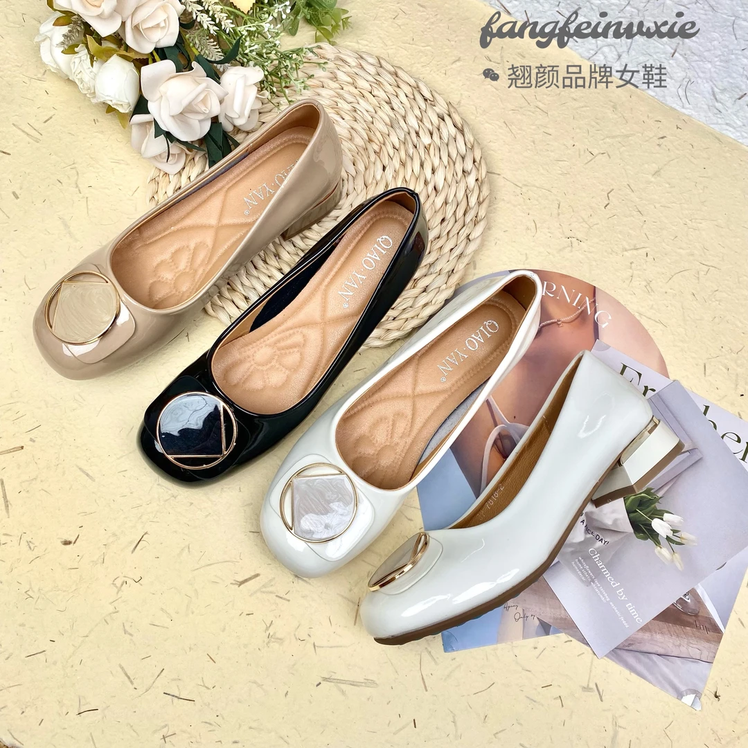 【翘颜品牌】气质舒适百搭漆皮女软皮软底浅口低跟皮鞋小单鞋7858羊