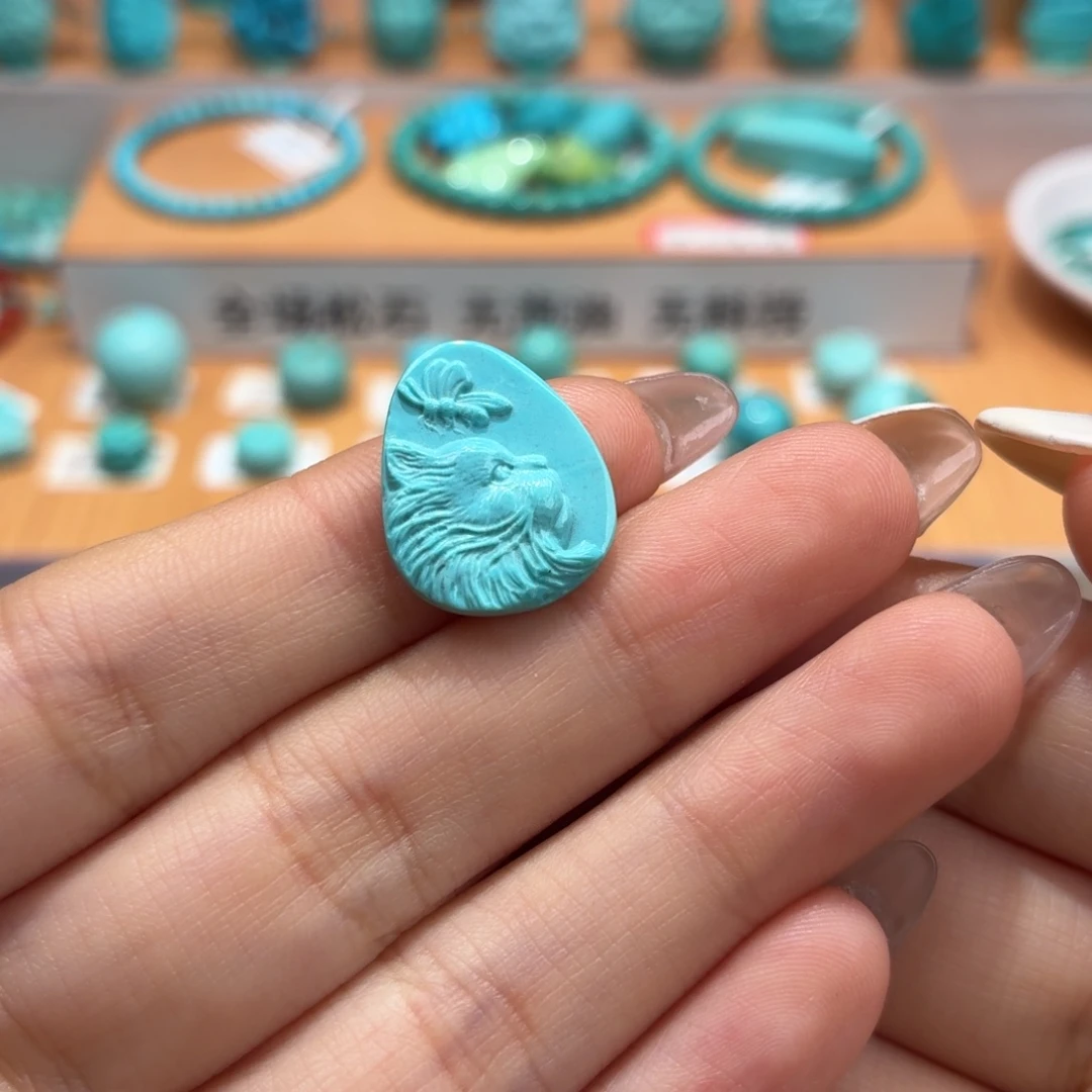 绿松石未镶嵌珠宝奇石小猫牌