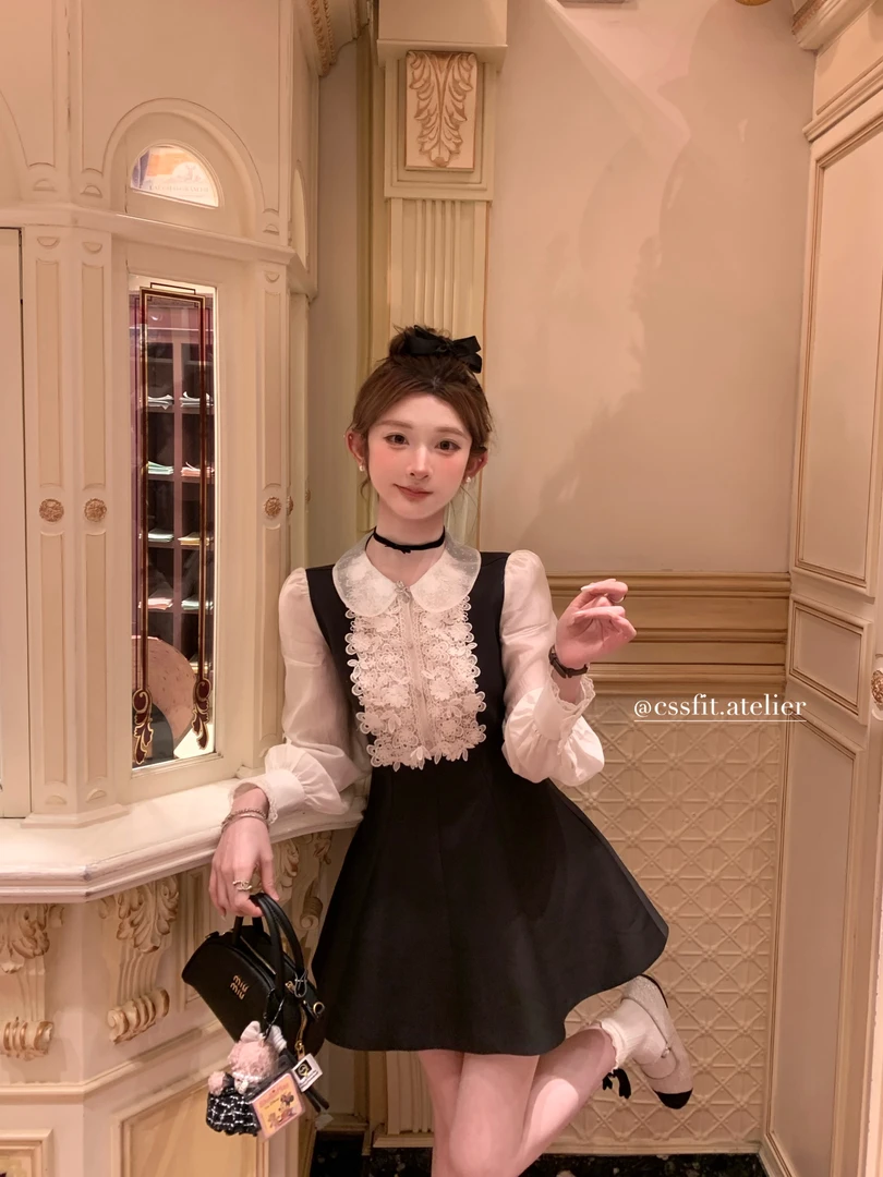 迟伞伞25/ss旧绯诗 jor*a过年战衣赵露丝同款撞色无袖长袖连衣裙