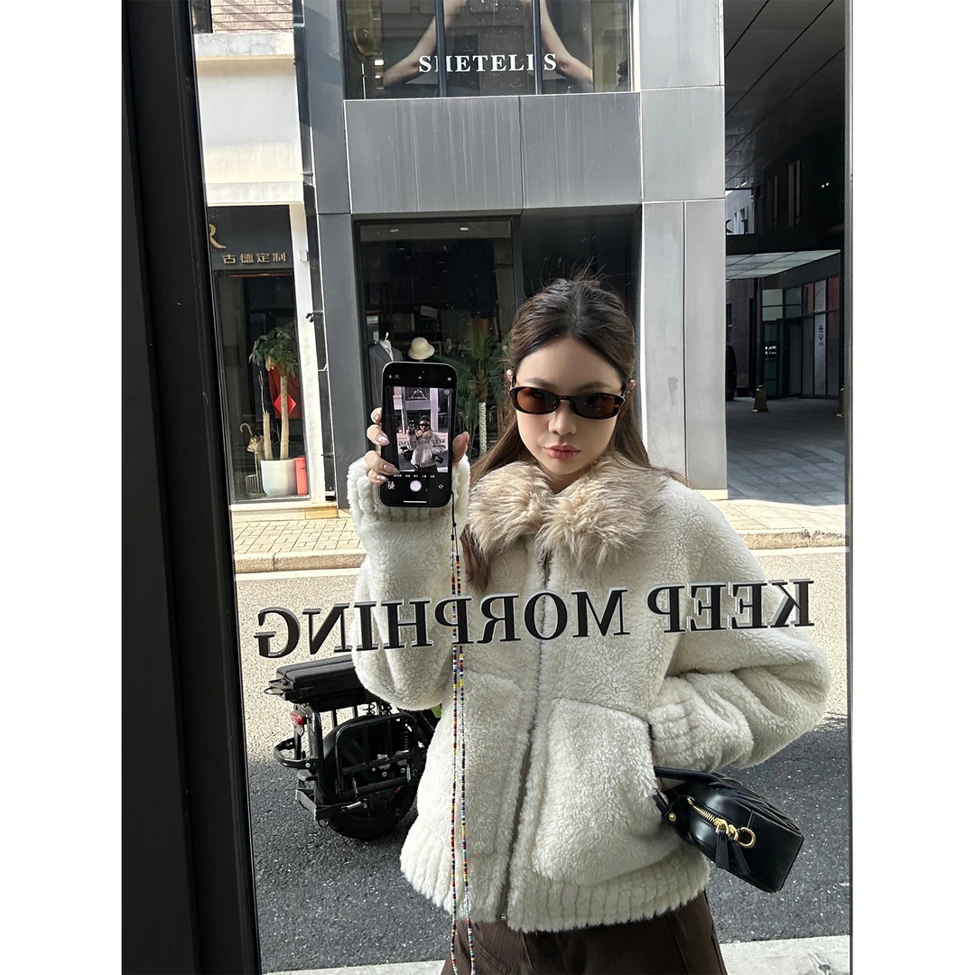 DYANGJUN 【北海道恋曲】2025冬季新款毛领外套女休闲宽松短外套女