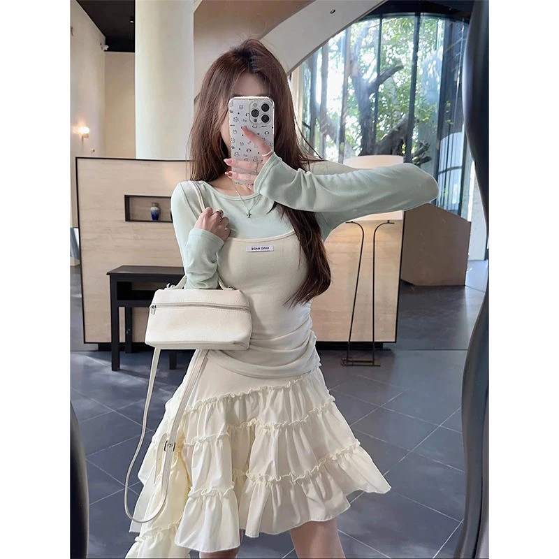 老钱风松弛感女装贵气Kkumikumi甜美风套装女简约长袖T恤叠穿背心