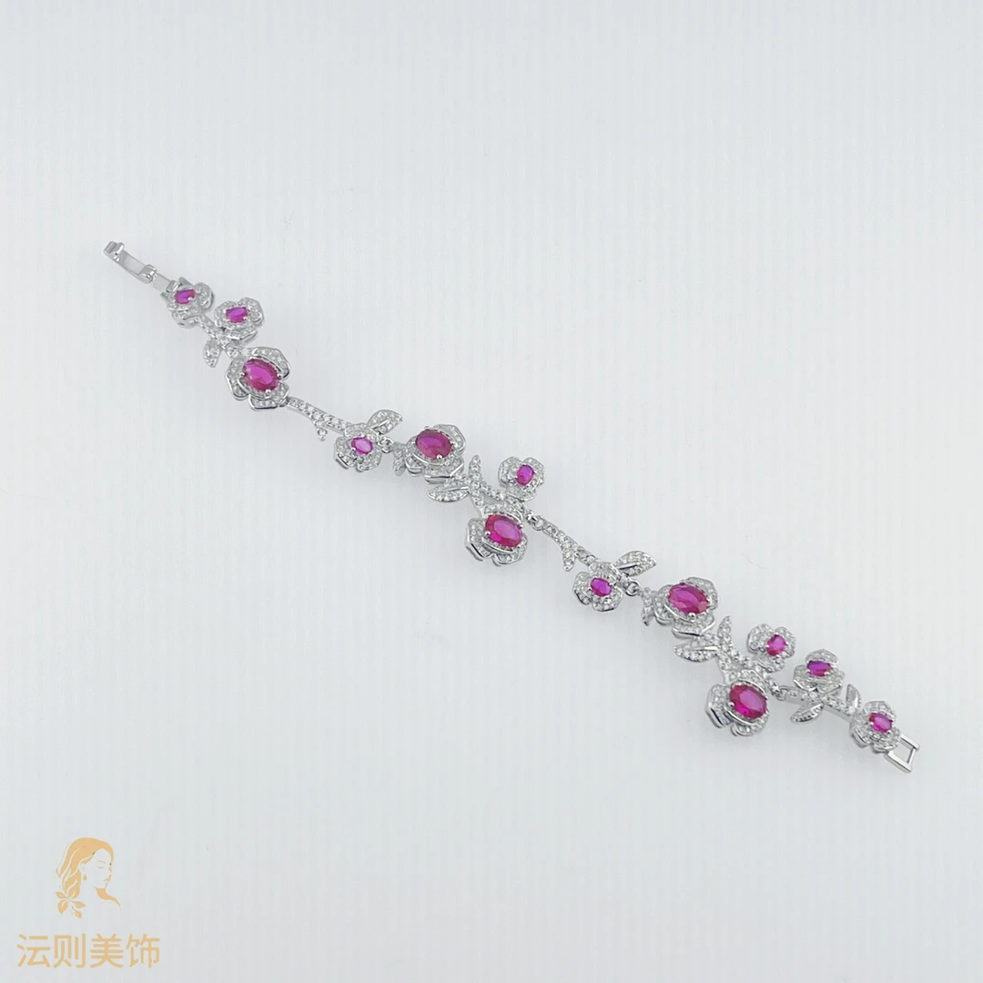 铜合金锆石手链 红刚花朵气质款手链