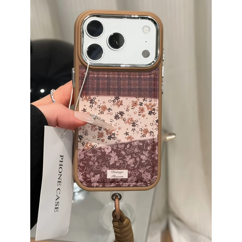 复古花纹适用苹果17pro手机壳16PM电镀皮纹华为p70小众防摔小米15