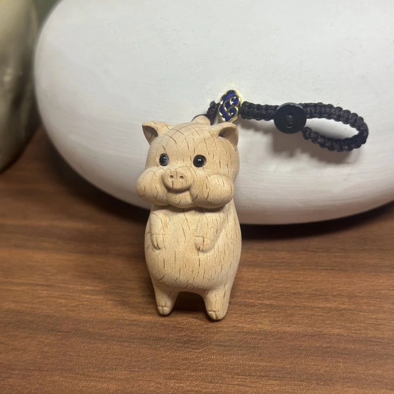 榉木血柏木慵懒猪挂件创意手机挂钥匙扣小猪节日送礼生日礼物