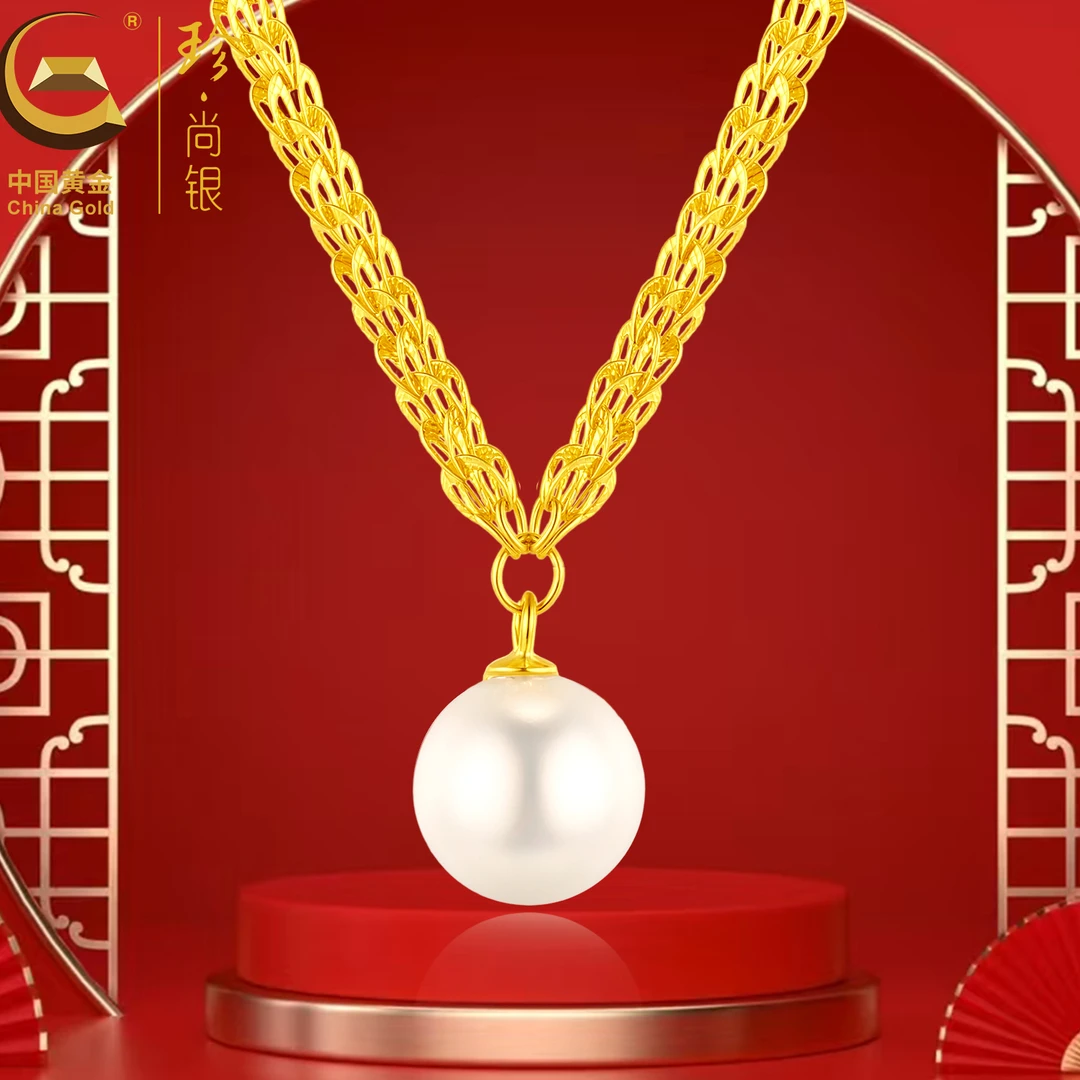 坠链均925银 【中国黄金】珍尚银 新款珠珠项链吊坠时尚气质简约
