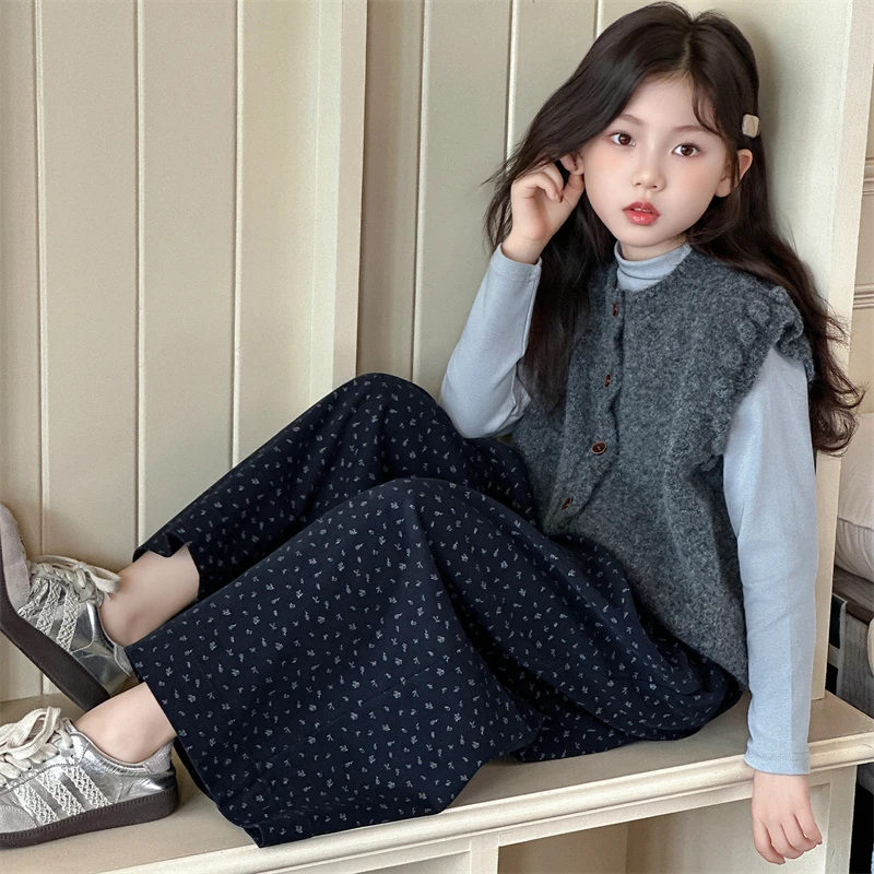 女童森系秋季套装2025新款儿童韩系针织马甲三件套小女孩秋装衣服