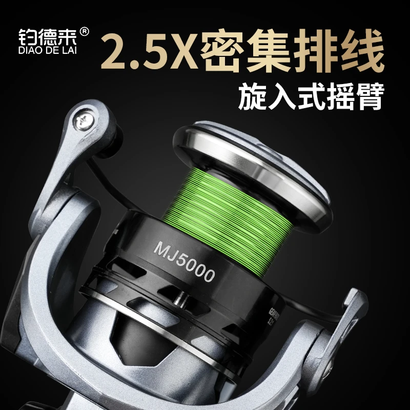 钓德来MJ密集排线金属轮旋入式摇臂无逆止开关远投轮缓降无间隙轮