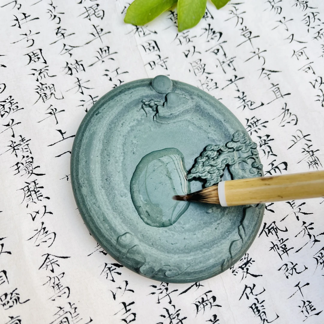 松花石瑞景青松行囊砚纸镇非遗入门砚笔舔手工颜优质大气尺寸文房