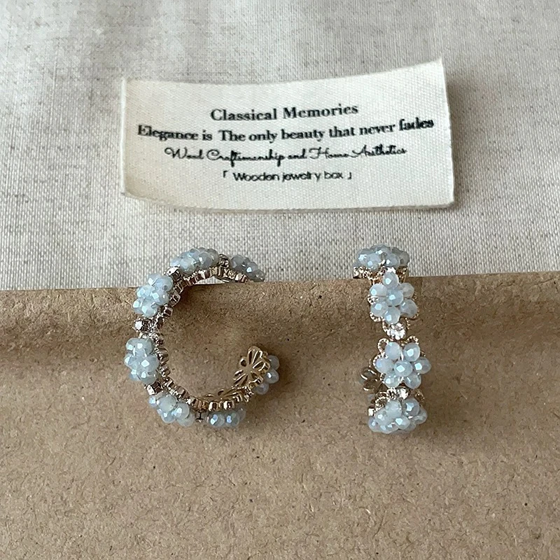 铜合金耳饰 Al6588日韩银色甜美耳环几何形ins少女植物花卉仙女