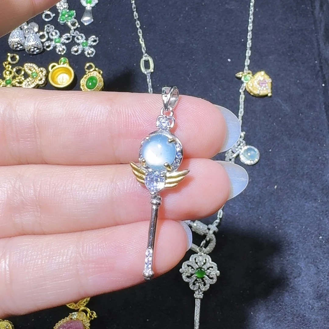 翡翠吊坠(不含链)银S925镶嵌蛋面