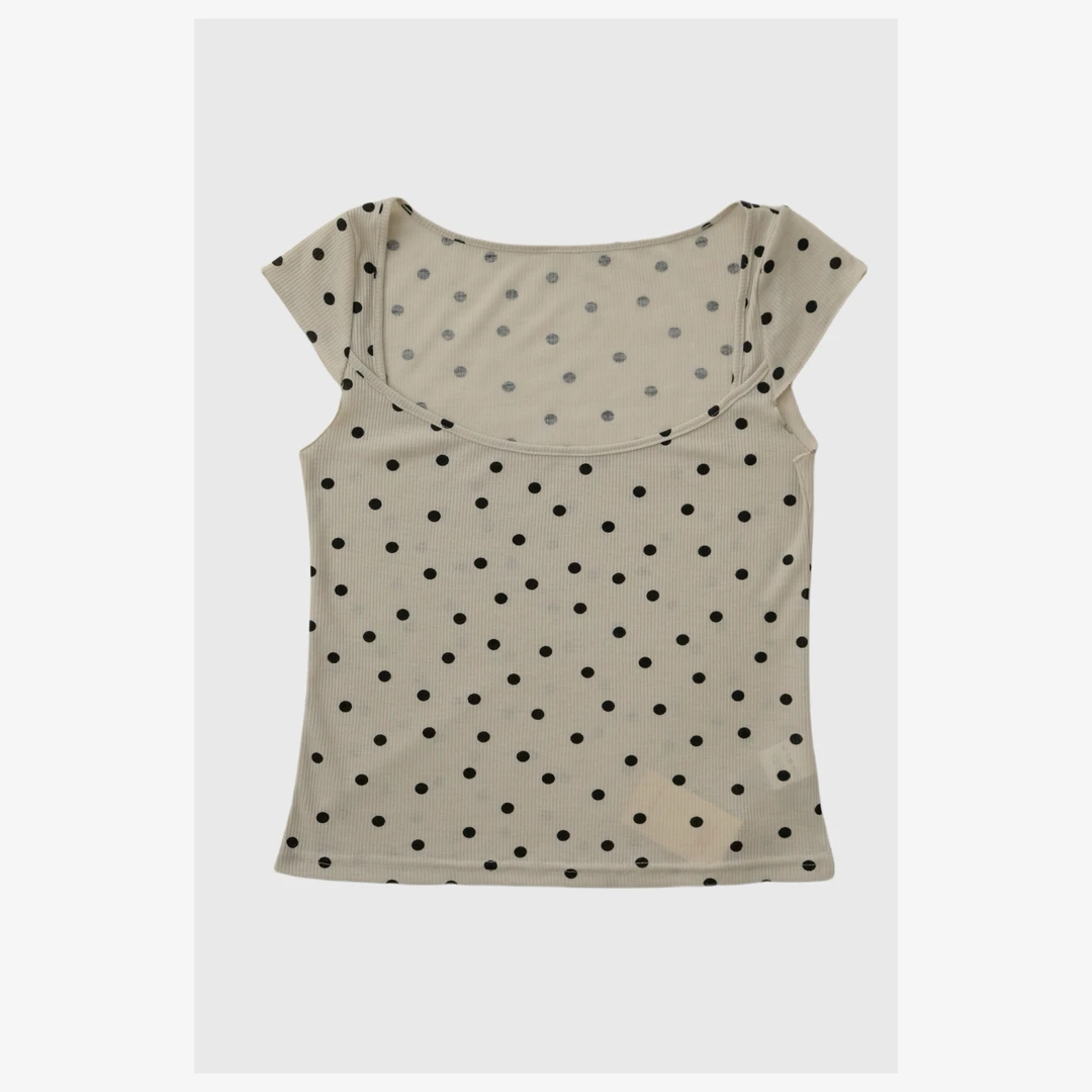 可爱无袖波点短款T恤