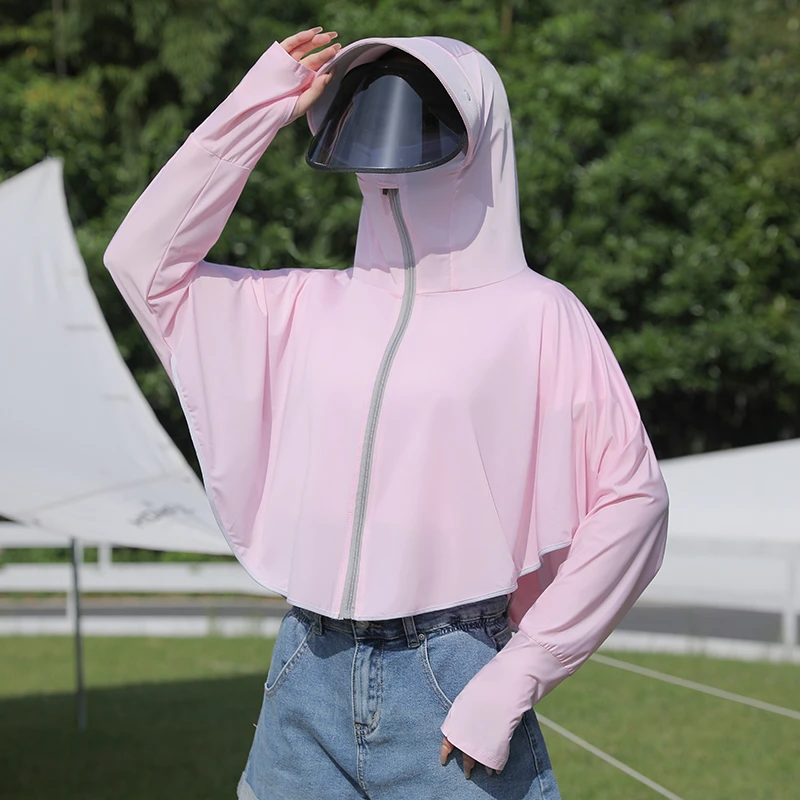 带帽女2024新款夏季薄款遮阳连帽外套骑开车冰丝防晒服开衫衣
