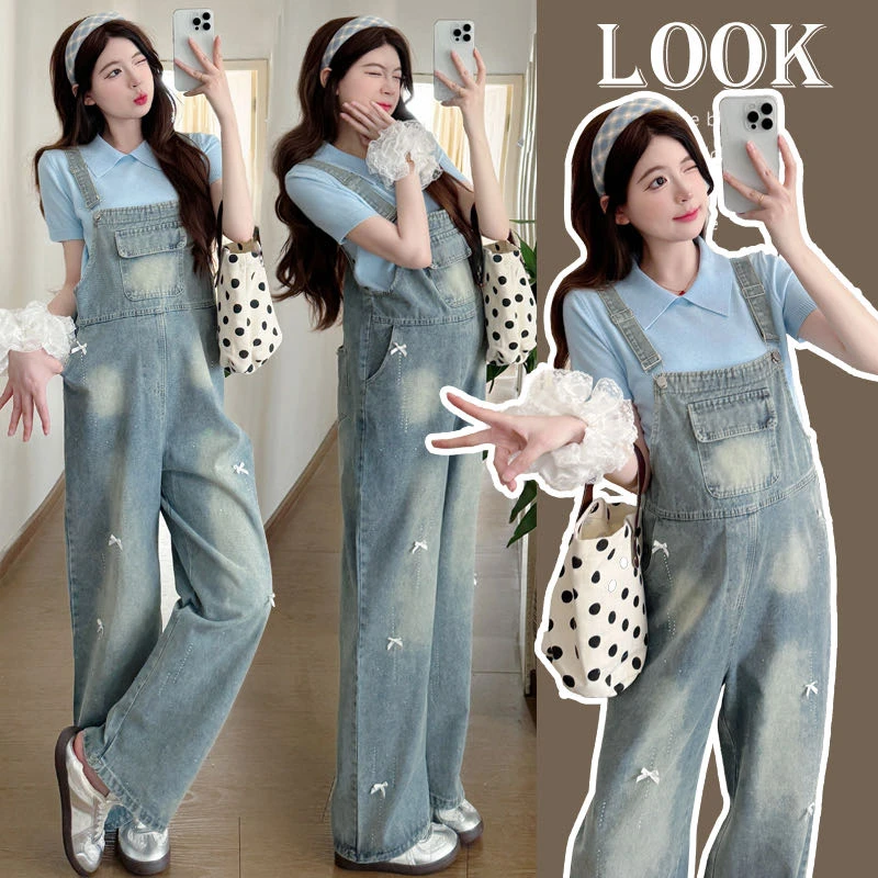 夏季新款韩版孕妇背带裤两件套显瘦休闲短袖上衣气质小个子穿搭