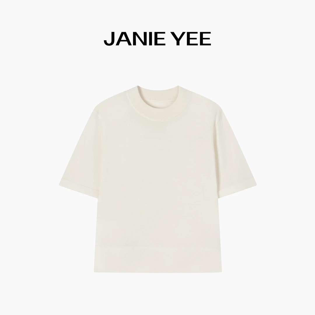 Janie Yee"新澳" 100绵羊毛扬子纱宽松T恤通勤针织衫上衣 25A3059