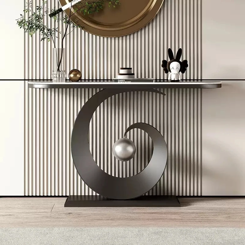 轻奢岩板玄关桌北欧简约现代玄关柜入户进门走廊半圆玄关桌子靠墙