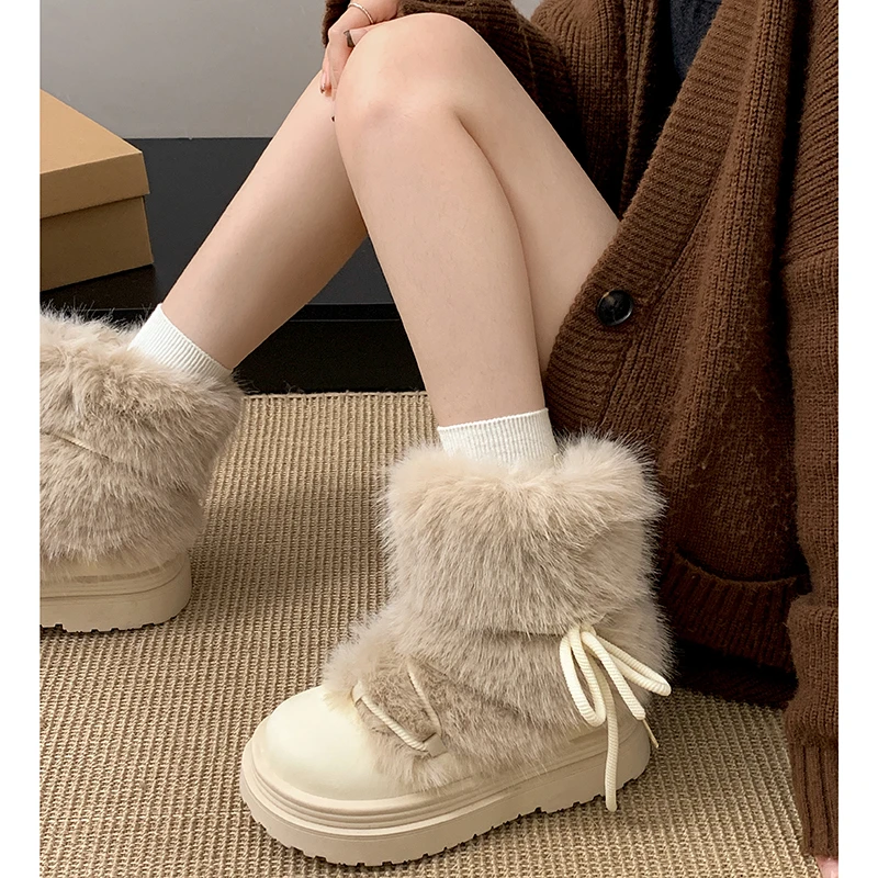 南在南方加绒加厚毛毛靴女款2024新款冬季保暖厚底雪地靴防滑棉鞋