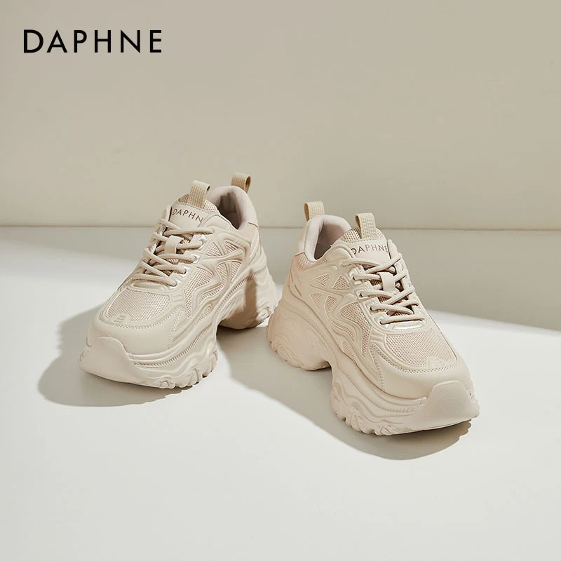 达芙妮厚底老爹女鞋2025春秋季新款透气网面运动休闲鞋百搭小白鞋