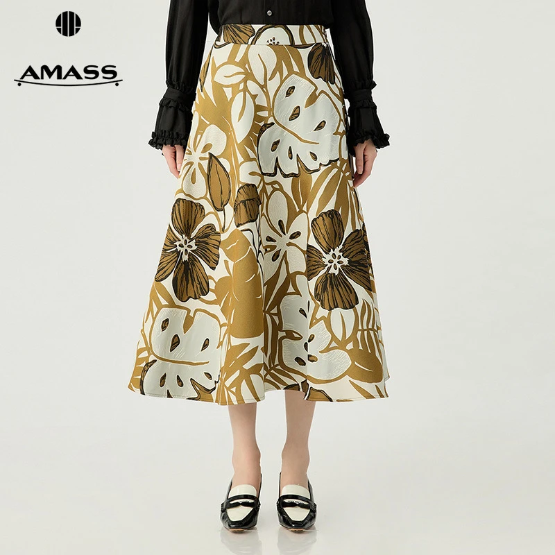 阿玛施AMASS时尚大气百搭经典高级质感极简高腰半身长裙女5200428