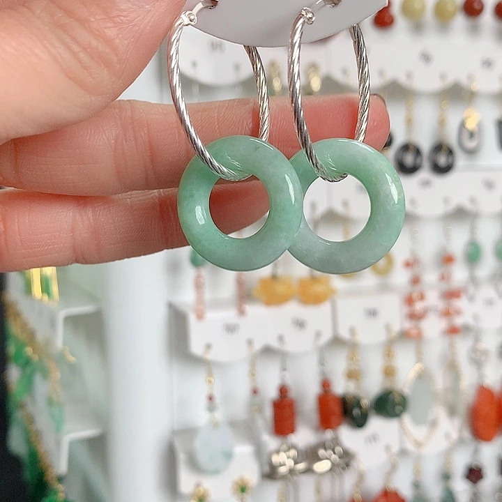 翡翠耳饰银S925镶嵌翡翠