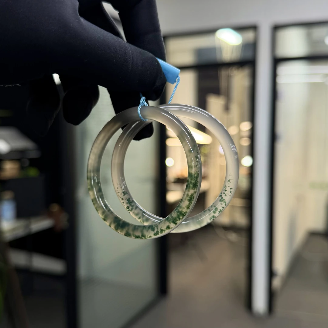 【青青子衿】天然法库料原矿绿草绿纱叮当镯50圈玛瑙手镯玉镯国风