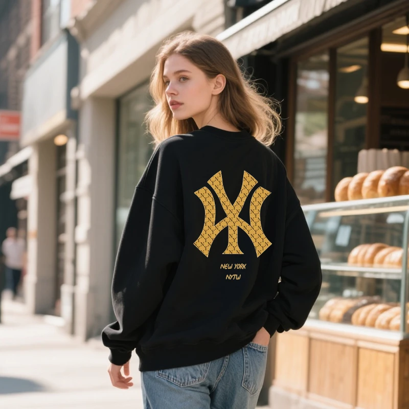 大码圆领卫衣男春秋宽松潮牌长袖t恤时尚痞帅穿搭胖子显瘦打底衫